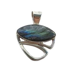 Jay King DTR Sterling Silver 925 Labradorite Stone Pendant New Signed Blue Glow